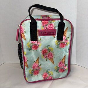 Betsey Johnson Roses Ice Cream Cones Pink Cosmetic/ Make-up/Lunch/Sack Bag Tote‎